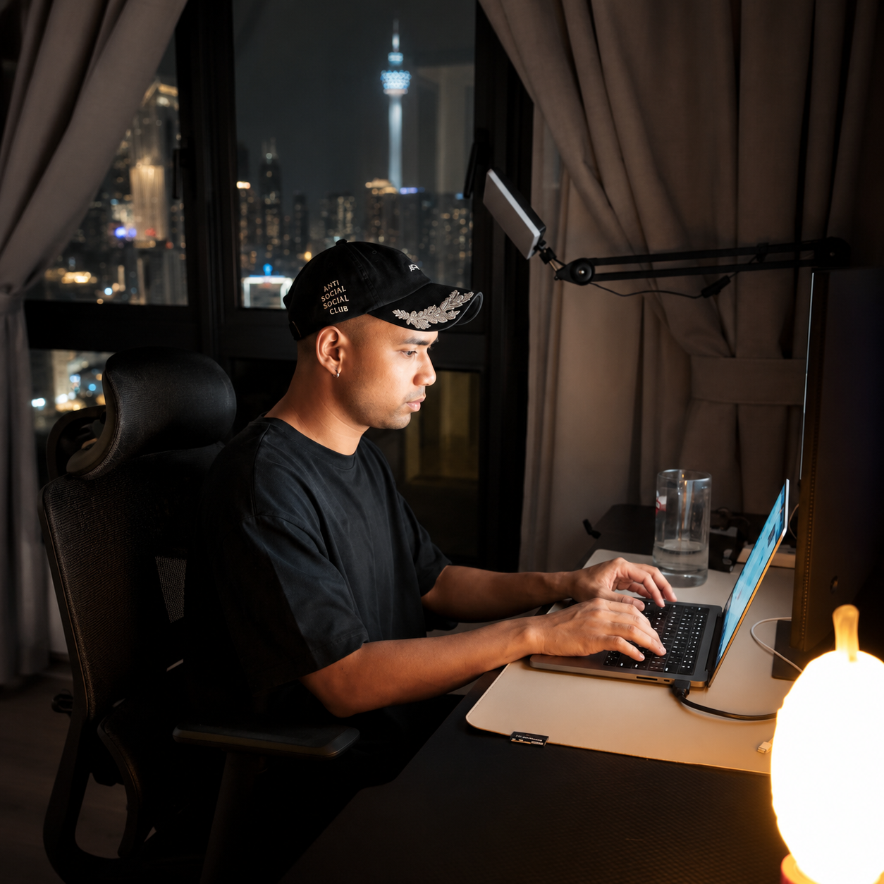Founder working at a laptop